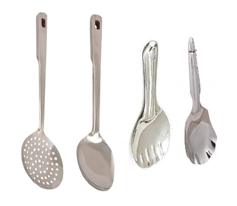 First Front Stainless Steel Cooking and Serving Spoon, Rice Palta, Panja Rice Palta with Poni, Kitchen Tools (Pack of 4) - Image 1