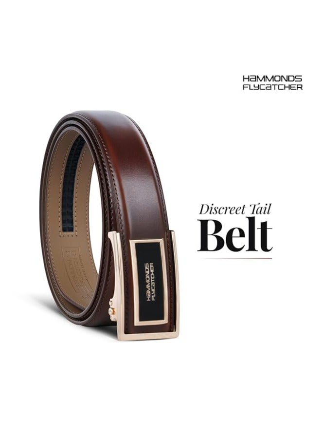  هاموندز فلاي كاتشر حزام جلدي للرجال، حزام جلدي فاخر مزود بآلية قفل تلقائي، حزام رجالي جلدي يحمل علامة تجارية مع قفل منزلق، تصميم أنيق بذيل مخفي للارتداء اليومي - Image 2