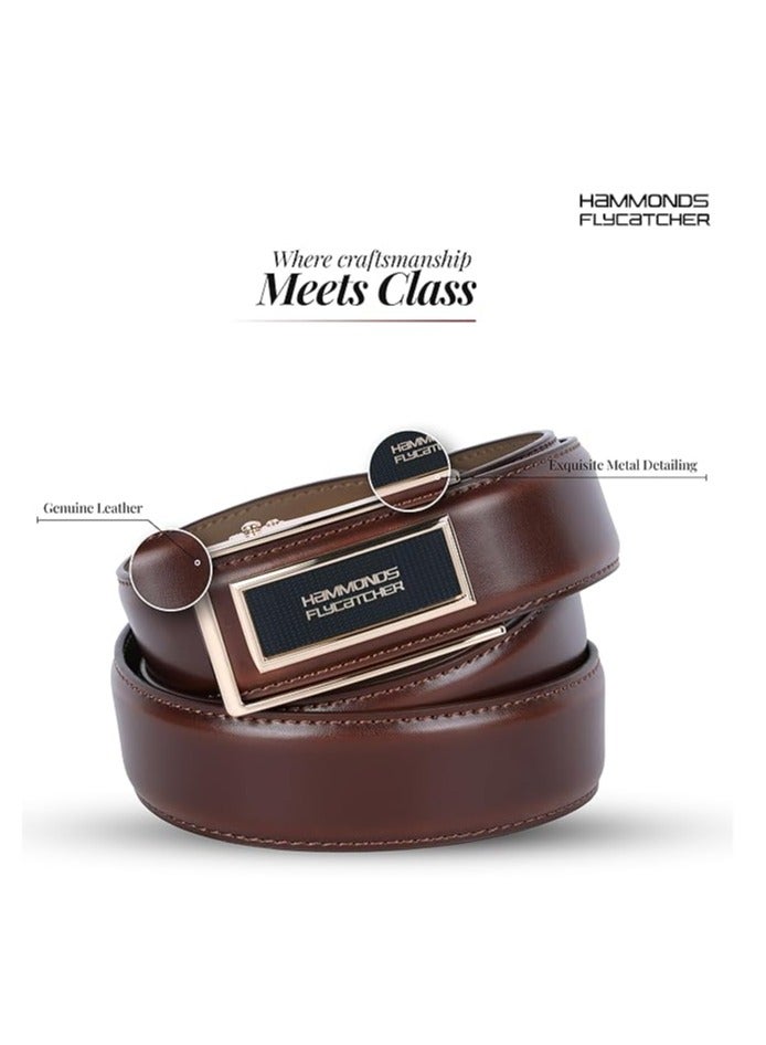  هاموندز فلاي كاتشر حزام جلدي للرجال، حزام جلدي فاخر مزود بآلية قفل تلقائي، حزام رجالي جلدي يحمل علامة تجارية مع قفل منزلق، تصميم أنيق بذيل مخفي للارتداء اليومي - Image 3