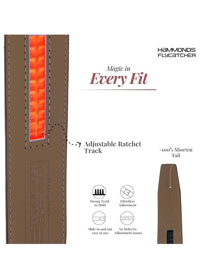  هاموندز فلاي كاتشر حزام جلدي للرجال، حزام جلدي فاخر مزود بآلية قفل تلقائي، حزام رجالي جلدي يحمل علامة تجارية مع قفل منزلق، تصميم أنيق بذيل مخفي للارتداء اليومي - Image 5