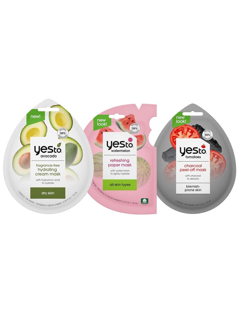 Yes To Yes To Avocado Watermelon  Tomatoes Mask Variety Pack Refreshing Hydrating  Detoxifying Masks Ideal For All Skin Types With Antioxidants Natural Vegan  Cruelty Free 3Pack 