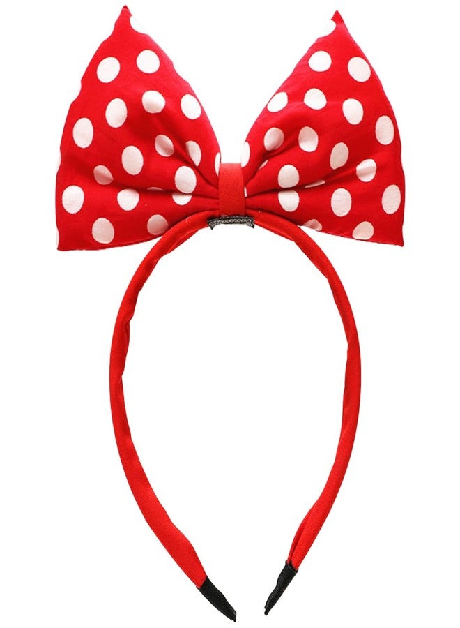 SARATA 1PCS Red Bow Headband Valentine's Day for Women and Girls, Cute Sweet White Dots Simple Bow Headbands Headdress Hair Band Red Bow knot Hair Bands Valentines Day - Image 1