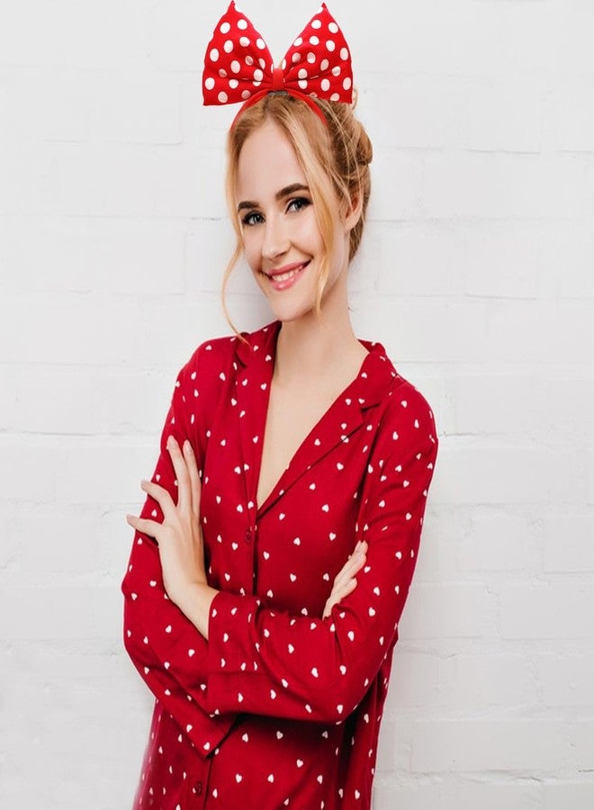 SARATA 1PCS Red Bow Headband Valentine's Day for Women and Girls, Cute Sweet White Dots Simple Bow Headbands Headdress Hair Band Red Bow knot Hair Bands Valentines Day - Image 2