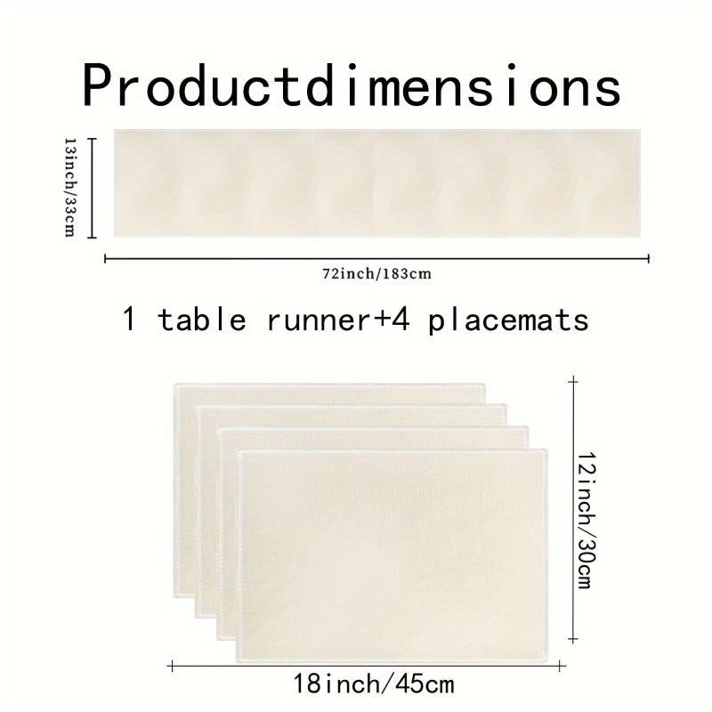 1 Table Runner And 4 Placemats Set Black Gray Abstract Geometric Pattern Modern Dining Table Decor Suitable For Everyday Use - Image 3