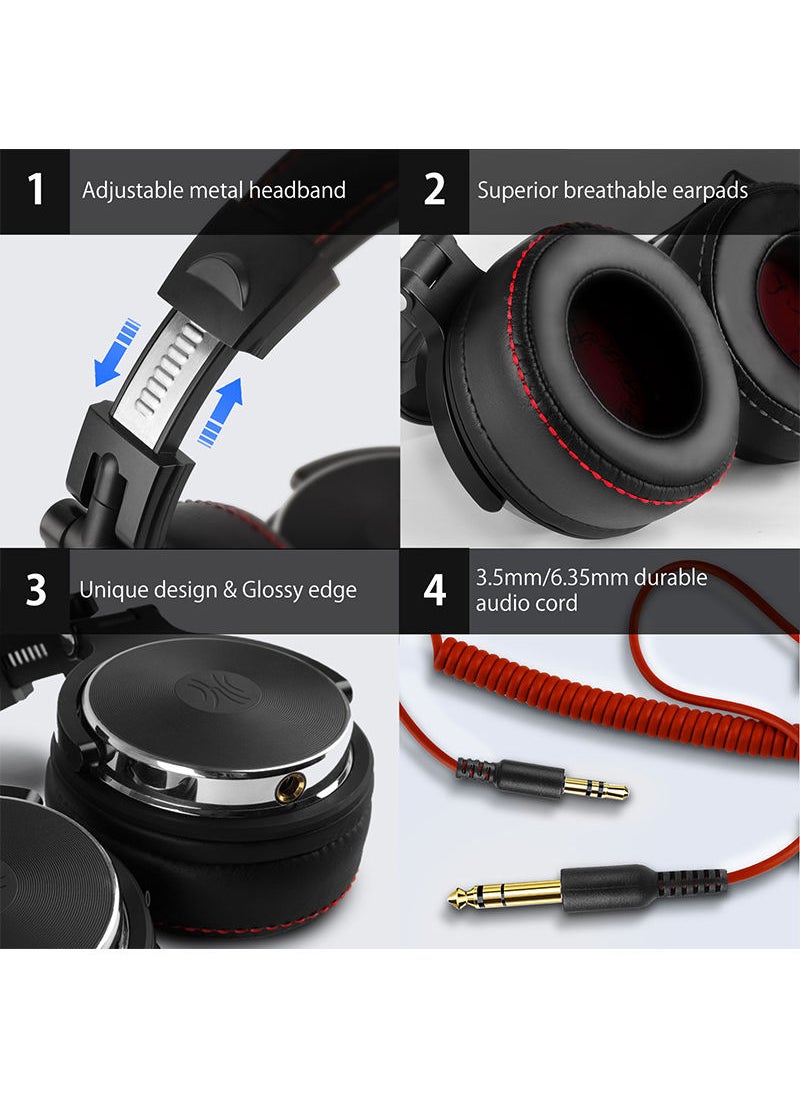 OneOdio - Pro 50 Wired Over-Ear Headset with Mic and 50mm Driver Unit for Studio Monitoring Mixing Sound Gaming Black - Image 1