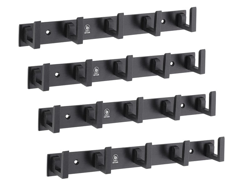 iSTAR 5 Pin Bathroom Cloth Hooks Hanger Door Wall Bedroom Bathroom Robe Hooks Rail for Hanging Keys,Clothes,Towel Steel Hook (Pack of 4, Black) - Image 1