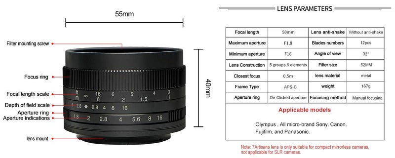 7artisans عدسة 7artisans Photoelectric 50mm f/1.8 لكاميرات سوني E Mount (أسود) - Image 2