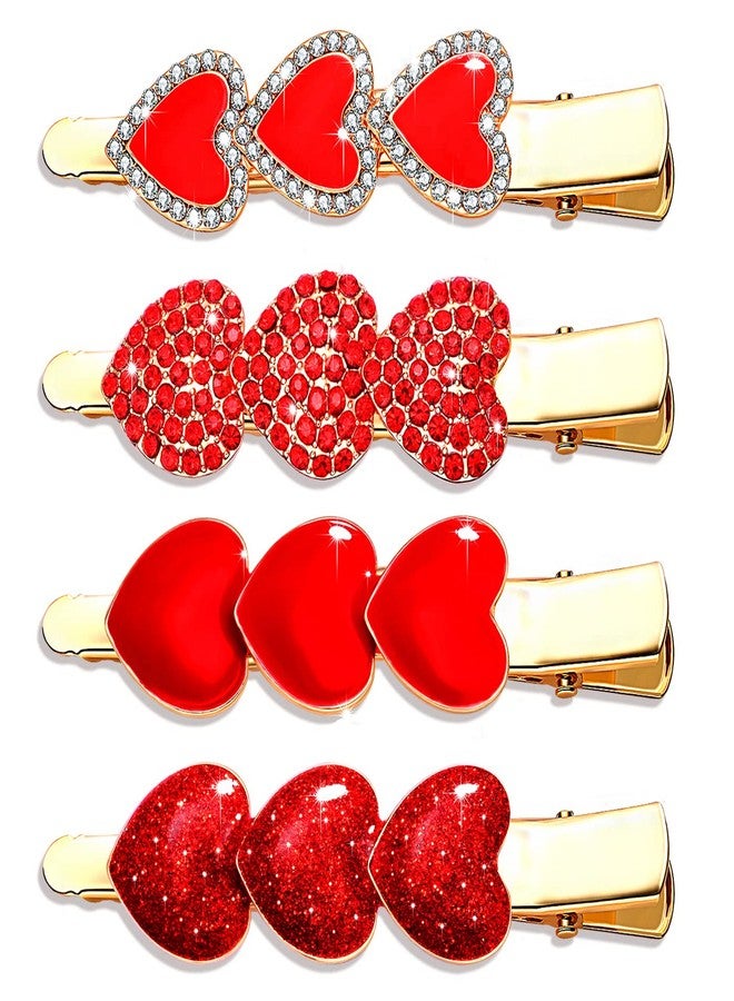 PHALIN 4PCS Valentine’s Day Hair Clips Rhinestone Heart Hairpins for Women Sweet Love Alligator Clips Barrettes Sparkling Styling Hair Accessory (4PCS B) - Image 1
