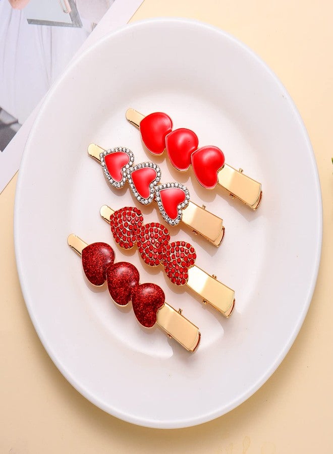 PHALIN 4PCS Valentine’s Day Hair Clips Rhinestone Heart Hairpins for Women Sweet Love Alligator Clips Barrettes Sparkling Styling Hair Accessory (4PCS B) - Image 5