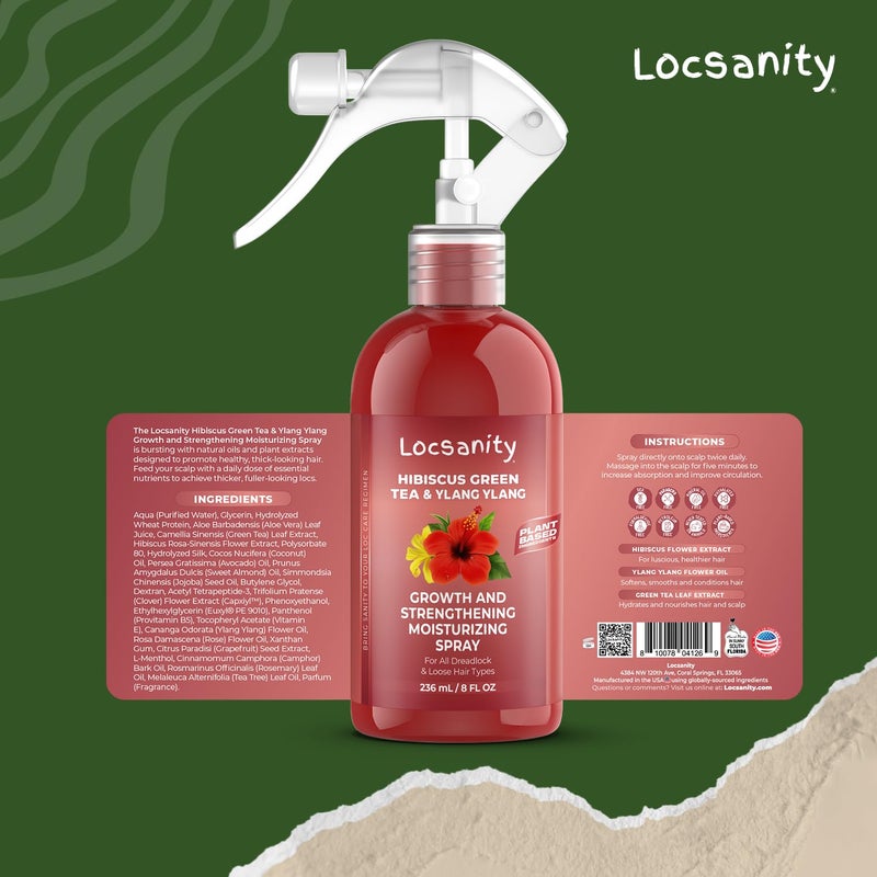 Locsanity Hibiscus Green Tea Hair Growth Spray for Dreadlocks and Loose Hairstyles Hair Care Treatment â€“ Loc Moisturizer for Thicker, Fuller, Longer Hair (8oz) - Image 2