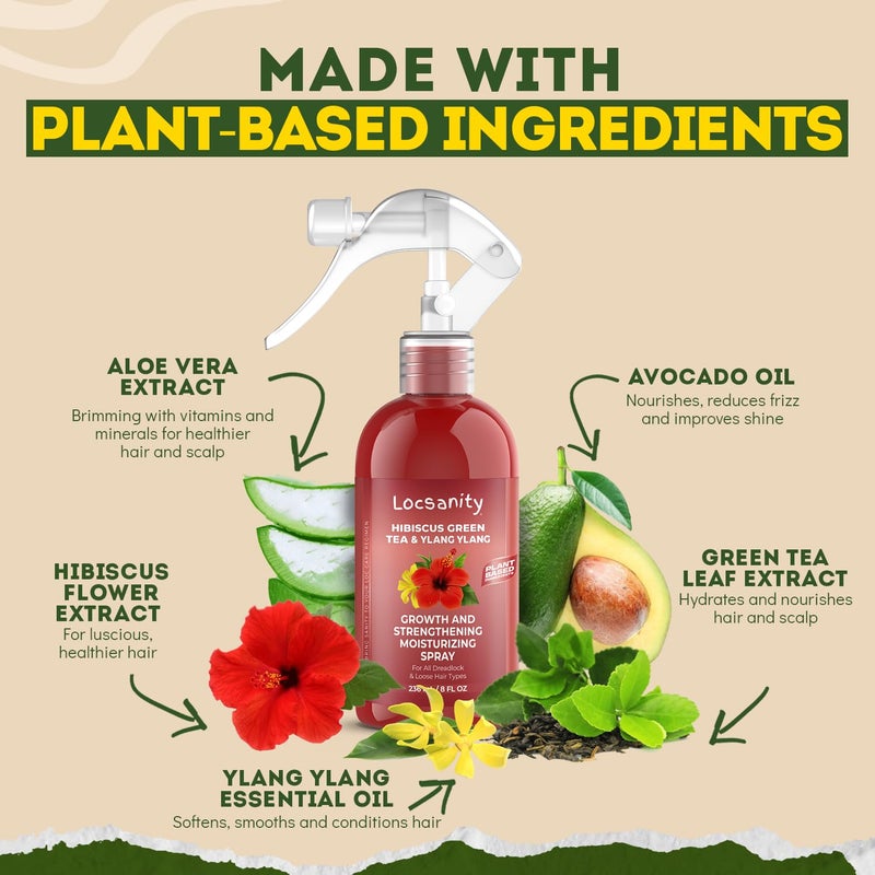 Locsanity Hibiscus Green Tea Hair Growth Spray for Dreadlocks and Loose Hairstyles Hair Care Treatment â€“ Loc Moisturizer for Thicker, Fuller, Longer Hair (8oz) - Image 4