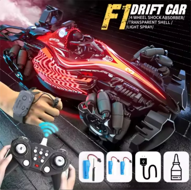 Remote Control Stunt Car, 360° Rotation Spray Drift Off-road Vehicle with Lights Sound 3 Batteries Rechargeable Electric Toy for Kids Boys Girls, Red - Image 1