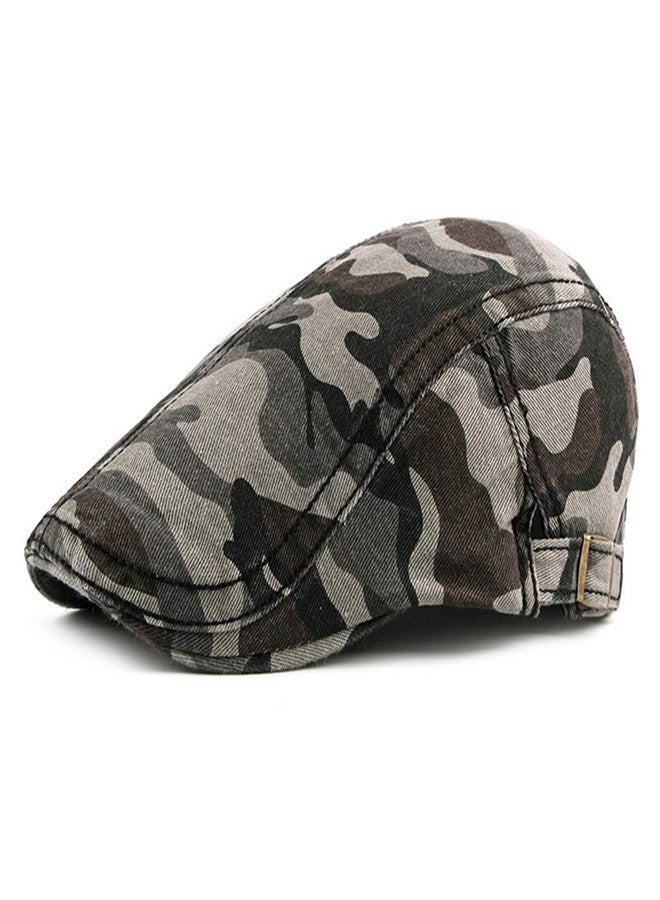 Idopy Men's Army Military Driving Ivy Hat Camouflage Newsboy Flat Cap Cabbie (Red+Grey) - Image 2