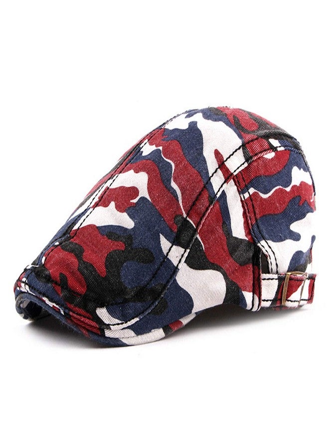 Idopy Men's Army Military Driving Ivy Hat Camouflage Newsboy Flat Cap Cabbie (Red+Grey) - Image 3