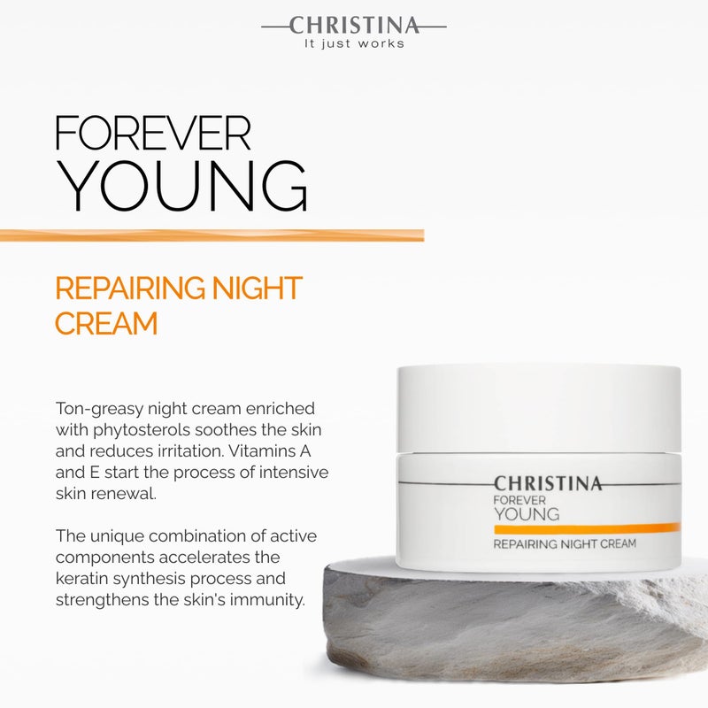 -CHRISTINA- Forever Young Repairing Night Cream - 50ml - Lightweight & Non-Oily Retinol Cream with Peptides, Vitamins A & E for Overnight Hydration - For All Skin Types - Image 2