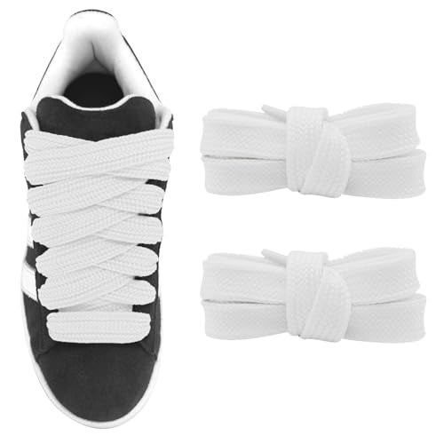 UamGlsob 3/4''(2cm) Fat Flat Shoe Laces, 36''-63'' Length Flat Thick Wide Shoelaces, Replacement Laces for Campus Skate Shoes Sneakers (White, 54"/140cm) - Image 1