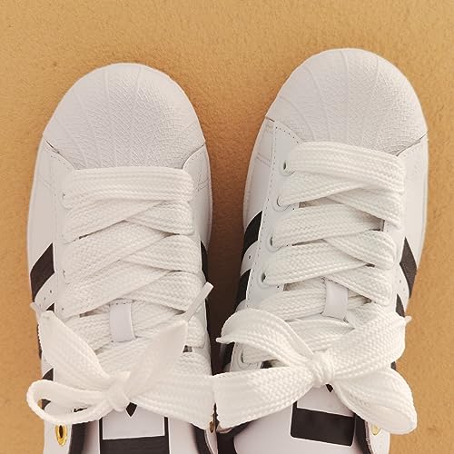 UamGlsob 3/4''(2cm) Fat Flat Shoe Laces, 36''-63'' Length Flat Thick Wide Shoelaces, Replacement Laces for Campus Skate Shoes Sneakers (White, 54"/140cm) - Image 2