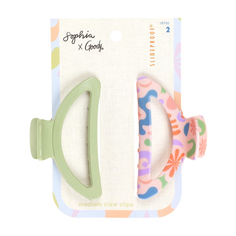 Goody X Sophia Yeshi Medium Claw Clips, SlideProof Hair Clips for Women & Men, Secure Grip, All Hair Types, Pink (Multicolor) + Green - 2 Ct - Image 1