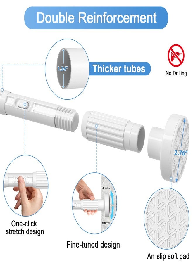QINGYUN Long Tension Rod 39-144inch White Tension Curtain Rods no Drilling 1.26" Diameter Outdoor Curtain Rod for Patio,Windows,Shower,Doorway,Heavy Duty Spring Rods - Image 3