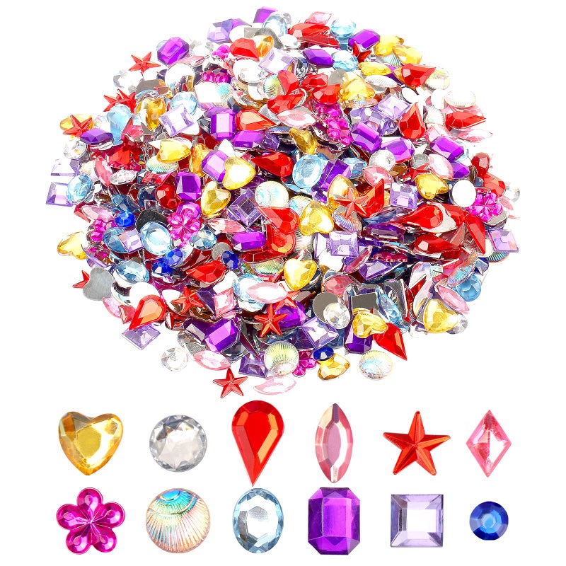 1200pcs Craft Gems Jewels Acrylic Flatback Rhinestones Bling Crystal Gemstone for Arts Crafts Themed Party Decoration Accessories Storage Box 12 Shapes 613MM