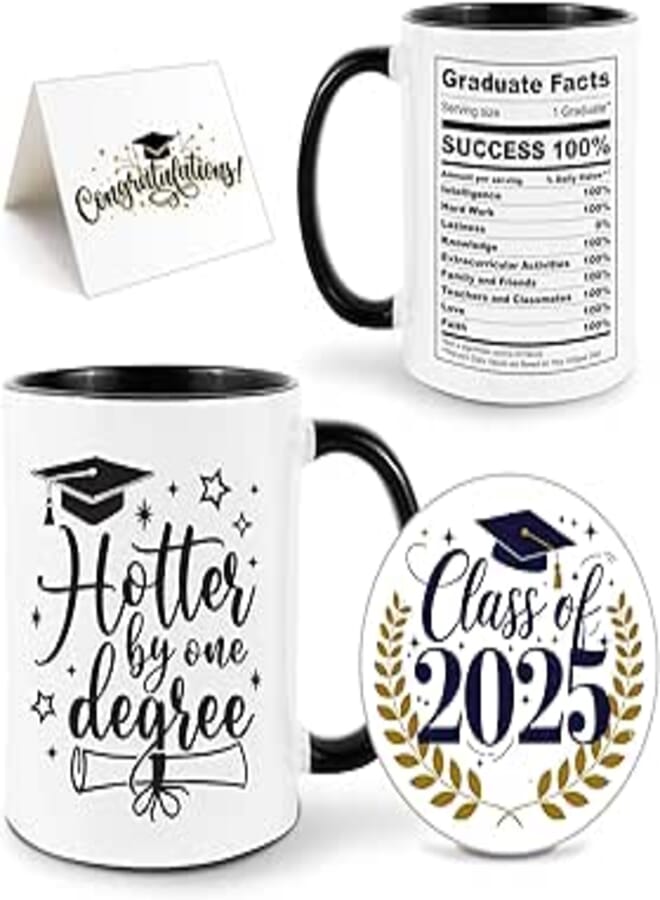 Lingdeer 2025 Graduation Gifts for Her or Him, 11Oz Mug with Class of 2025 Coaster, Funny College Maters Degree PhD Graduation Gifts or Decorations for Women Men Daughter Nurse Boyfriend Girlfriend