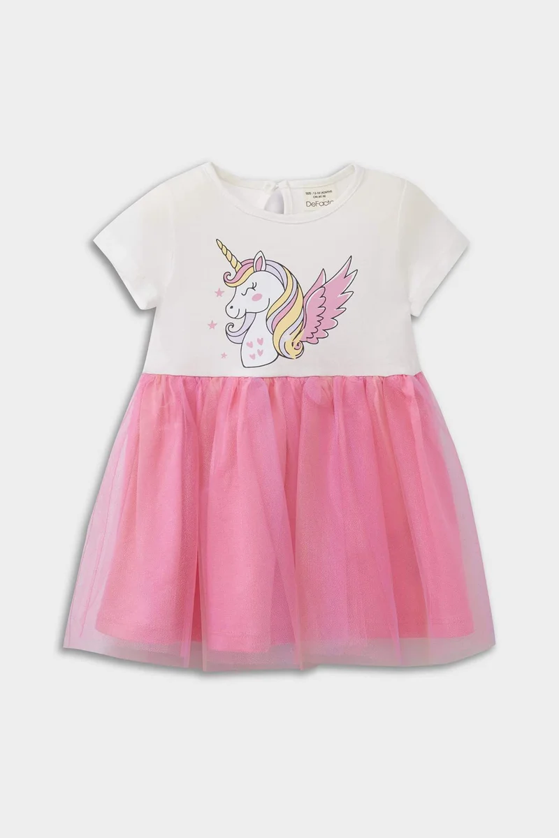 DeFacto Baby Girl Unicorn Printed Short Sleeve Tulle Dress