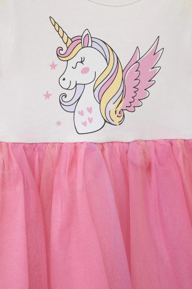 DeFacto Baby Girl Unicorn Printed Short Sleeve Tulle Dress