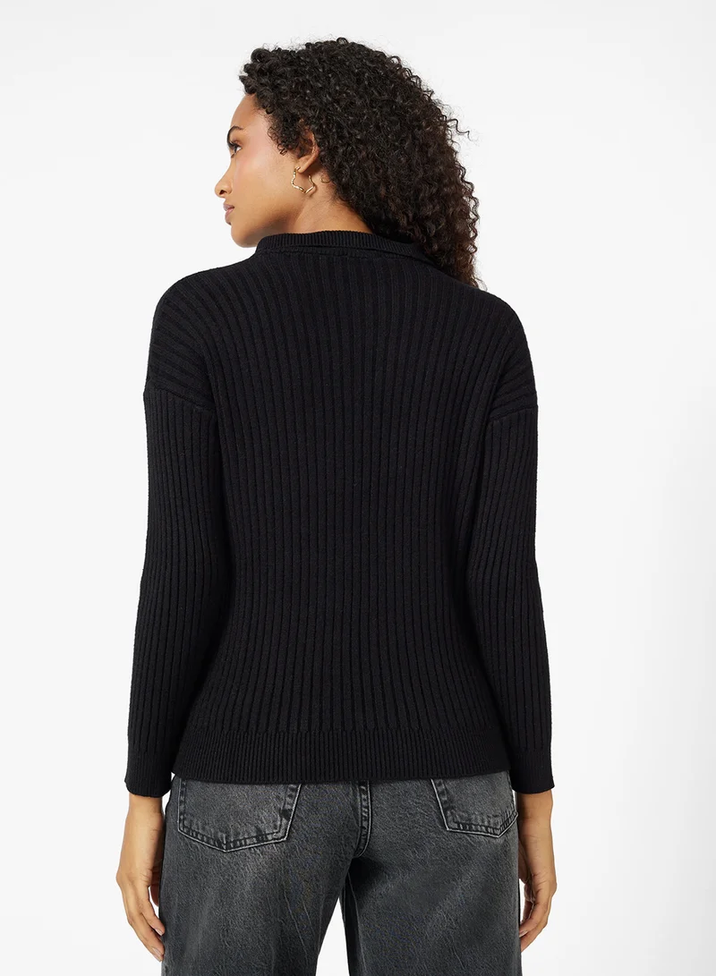 Ginger Half Zip Up Ribbed Sweater
