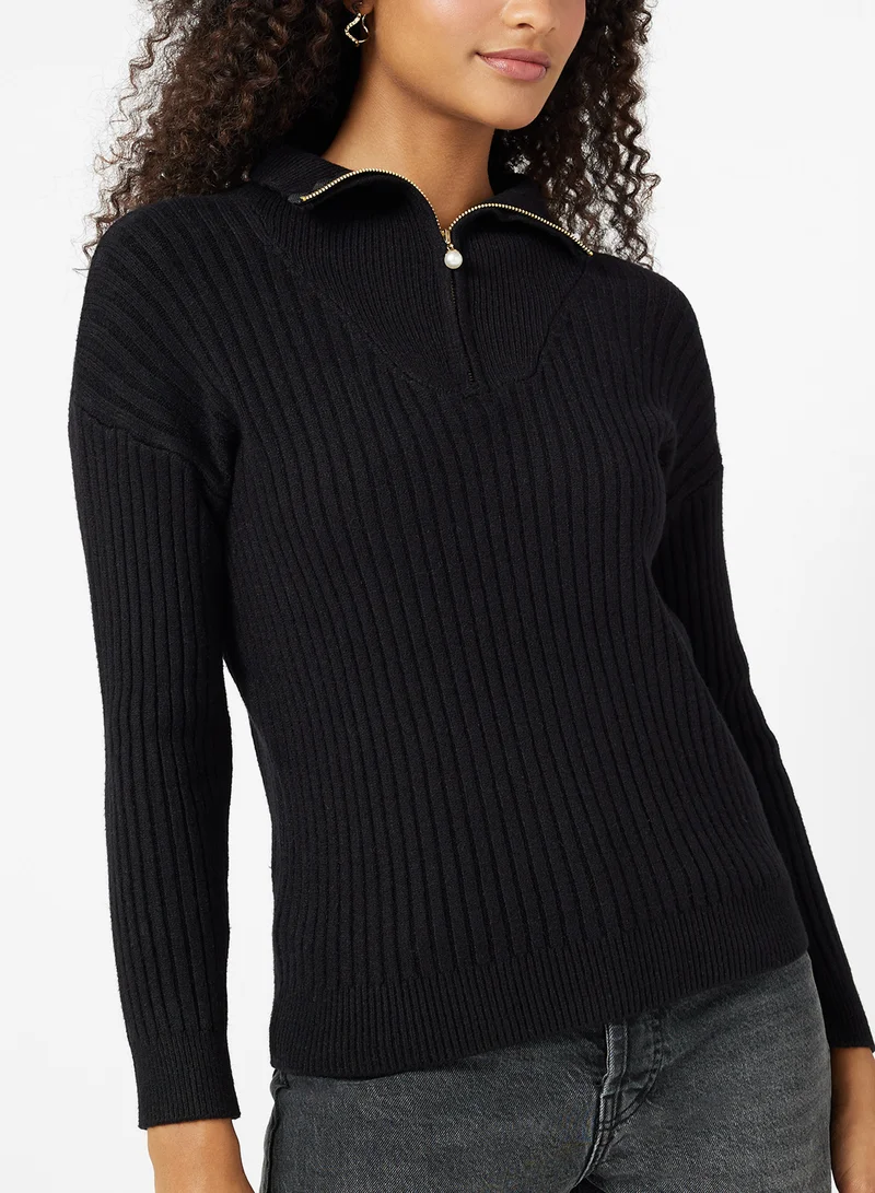 Ginger Half Zip Up Ribbed Sweater