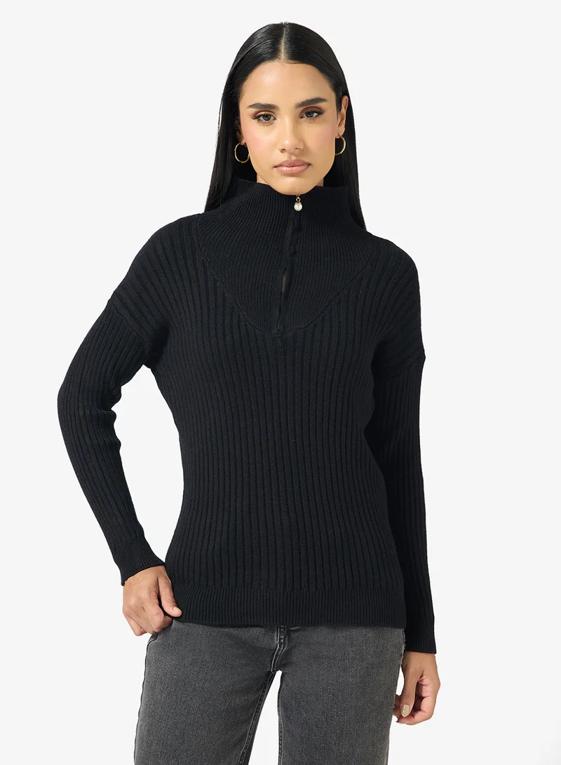 Ginger Half Zip Up Ribbed Sweater