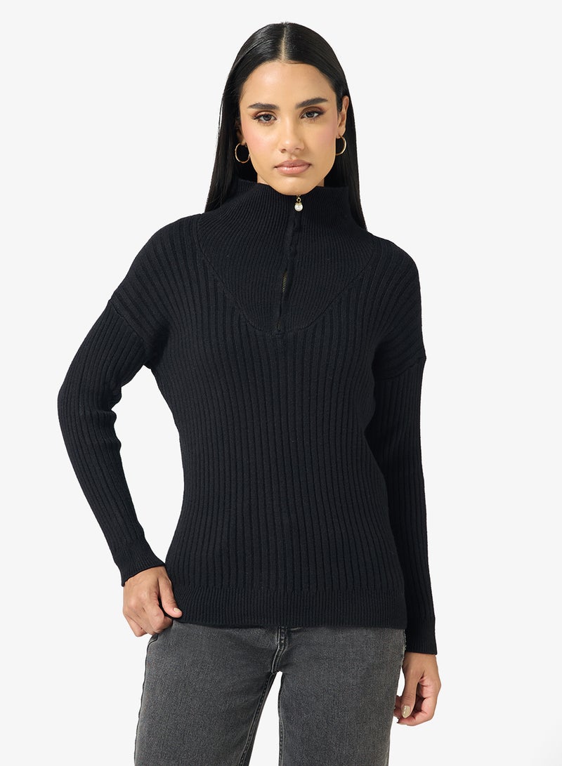 جينجر سترة مضلعة بسحاب نصفي - Image 1