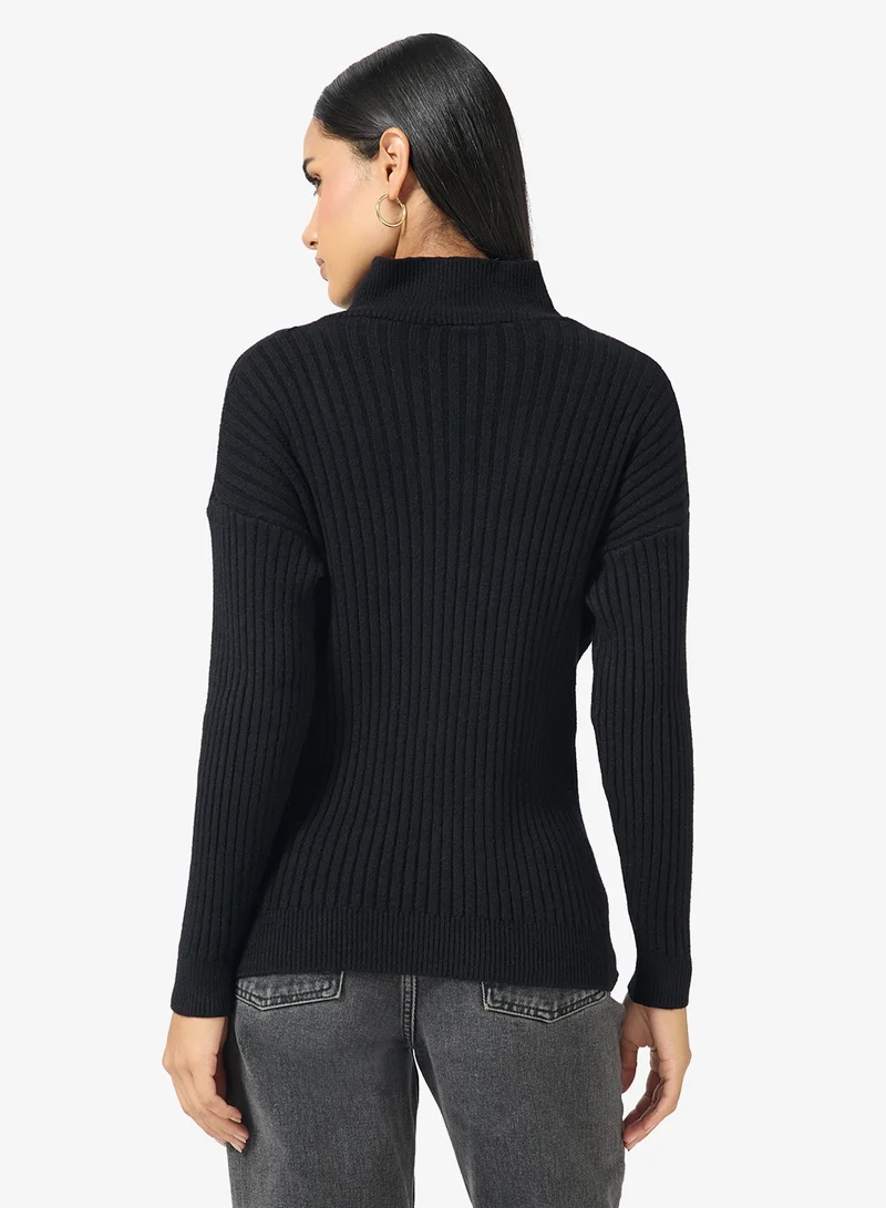 Ginger Half Zip Up Ribbed Sweater