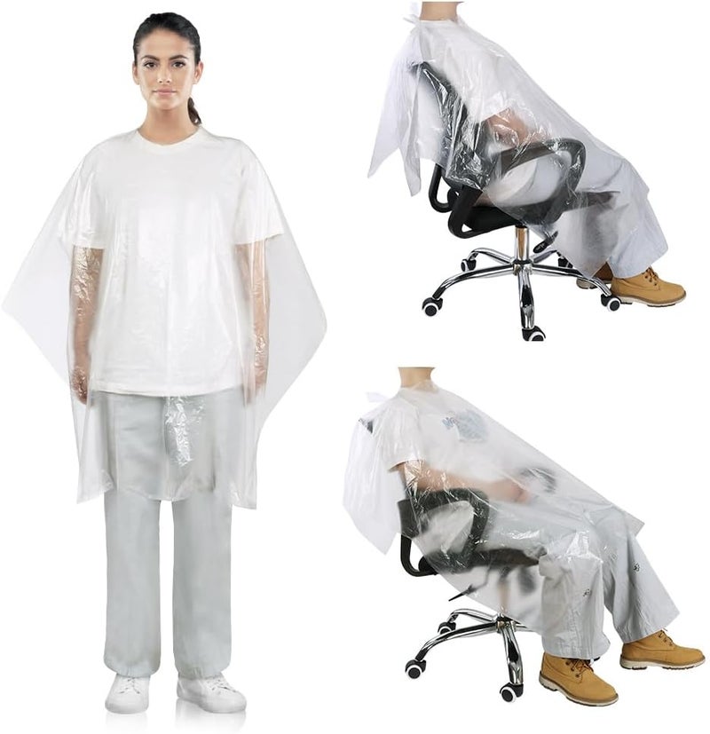 LOPHE Disposable Hairdressing Cape 50Pcs Transparent Waterproof PVC Apron Adults Children Hair Cutting Shoulder Capes for Hair Styling Cuts Colours