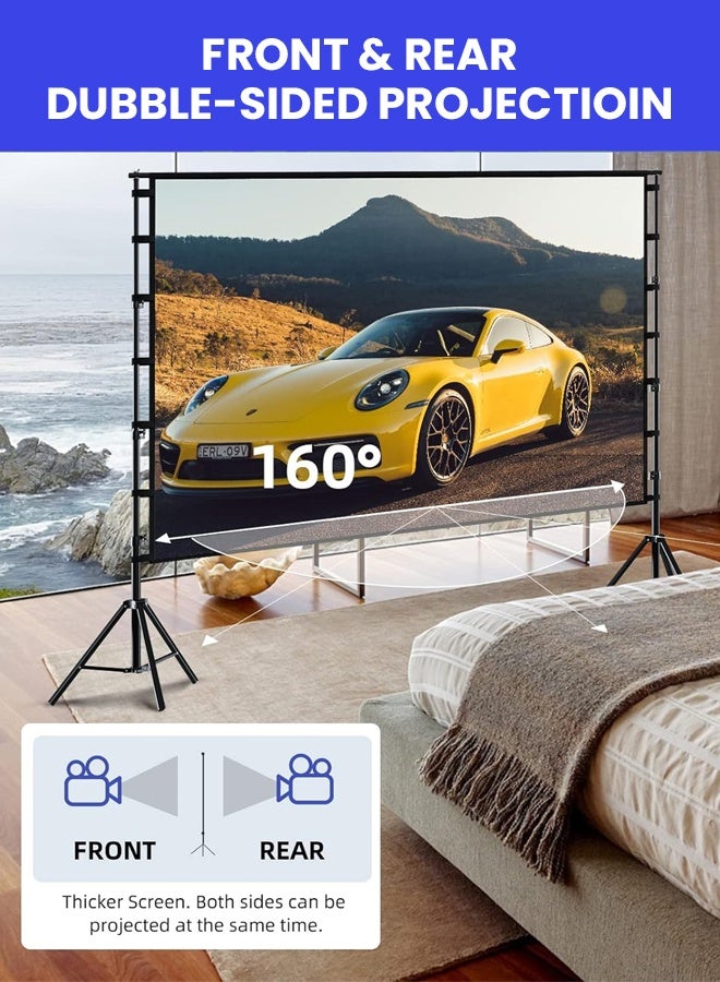 Eoptify 120 Inch Projector Screen with Stand, Portable Foldable Movie Screen, 16:9 4K HD Wrinkle-Free, Indoor/Outdoor Home Theater, Backyard Cinema, Easy Setup, Carry Bag Included, Best for Outdoor Cinema, Office, and Movies in Dubai - Image 4