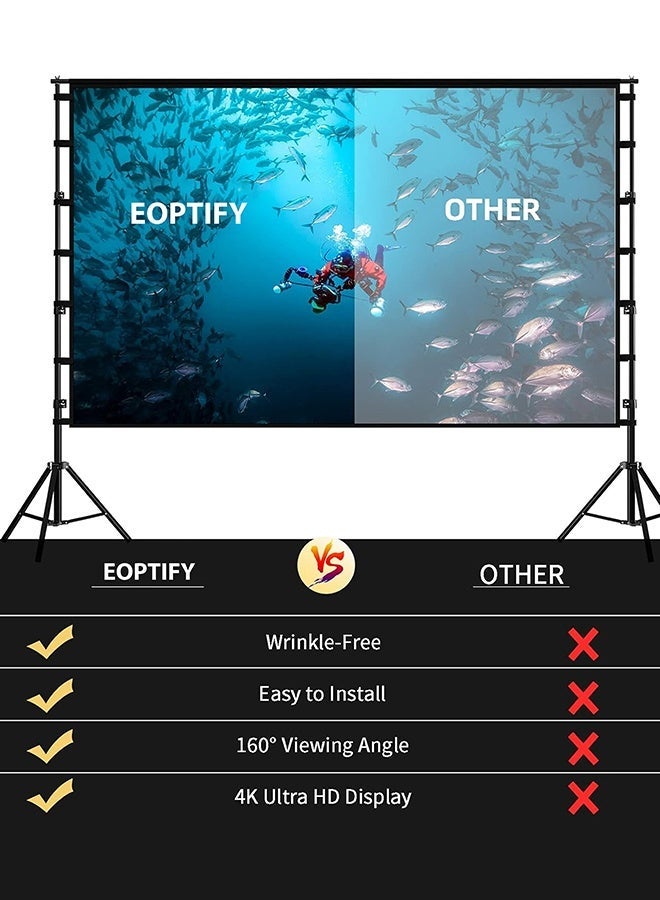 Eoptify 120 Inch Projector Screen with Stand, Portable Foldable Movie Screen, 16:9 4K HD Wrinkle-Free, Indoor/Outdoor Home Theater, Backyard Cinema, Easy Setup, Carry Bag Included, Best for Outdoor Cinema, Office, and Movies in Dubai - Image 2