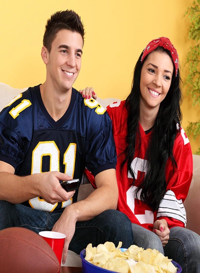 CAVETEE Football Headband for Women, Red Wide Rhinestone Pearl Football Embellished Knotted Headband, Top Knot Hairband Headpiece Game Day Sports Fan Gifts - Image 5