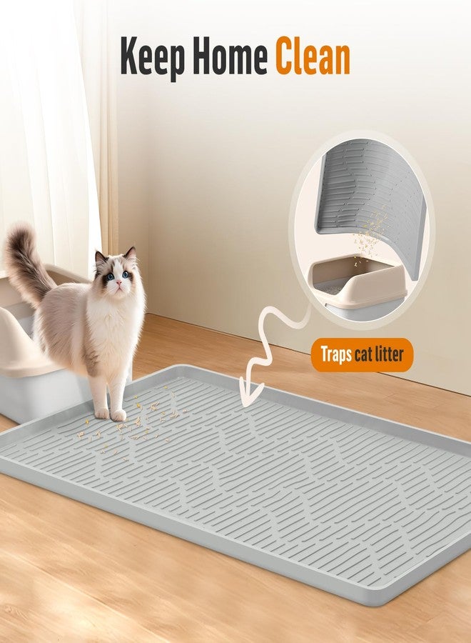 Bartuke Silicone Cat Litter Mat, 34" x 20" Large Cat Litter Box Mat Litter Trapping Mat for Scatter Control, Waterproof, Soft on Kitty Paws, Clean Floor (Grey) - Image 2