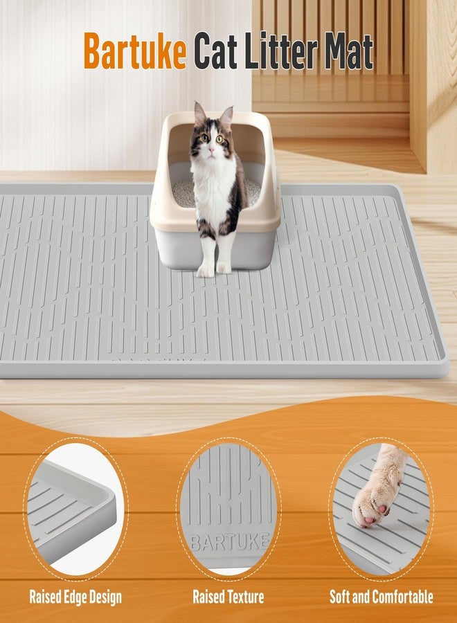 Bartuke Silicone Cat Litter Mat, 34" x 20" Large Cat Litter Box Mat Litter Trapping Mat for Scatter Control, Waterproof, Soft on Kitty Paws, Clean Floor (Grey) - Image 3