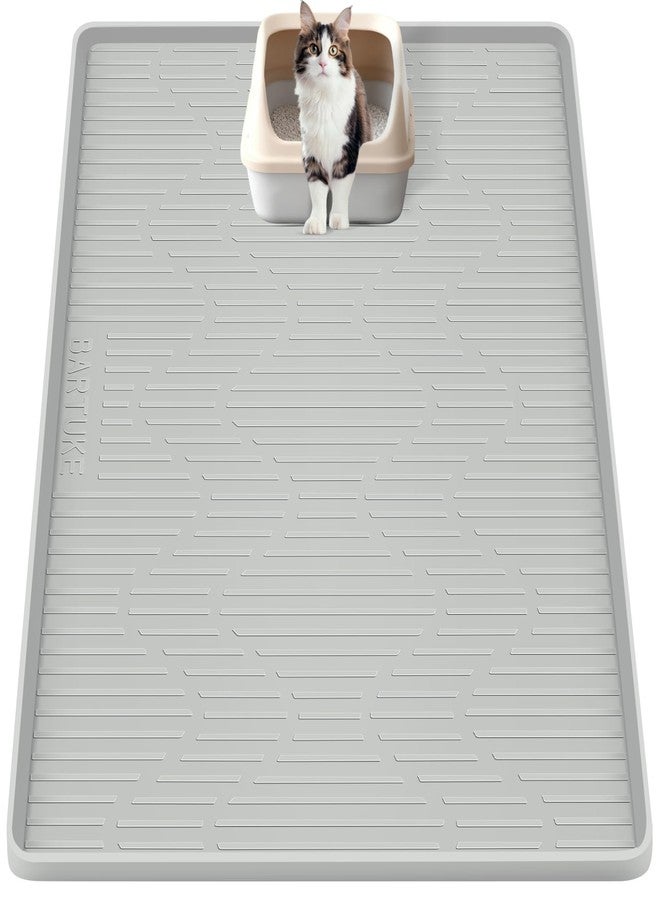 Bartuke Silicone Cat Litter Mat, 34" x 20" Large Cat Litter Box Mat Litter Trapping Mat for Scatter Control, Waterproof, Soft on Kitty Paws, Clean Floor (Grey) - Image 1