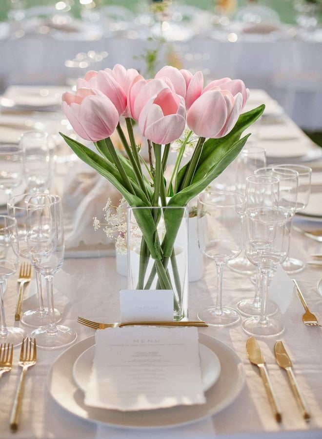 Briful باقة زهور توليب صناعية وردية اللون من بريفول في مزهرية شفافة، بتصميم توليب إسفنجي ذي ملمس واقعي، مناسبة لتزيين المنزل والمكتب، وقطعة مركزية لطاولة الطعام. - Image 3
