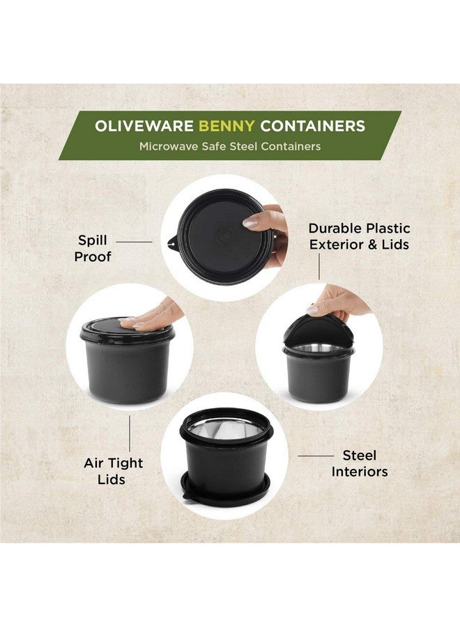 oliveware oliveware SOPL (Logo) with Device Benny Containers with BPA Free Airtight Lid, Inside Steel Container, Microwave Safe & Leak Proof, Home & Office Use, Set of 2 (450ml) - Black - Image 5