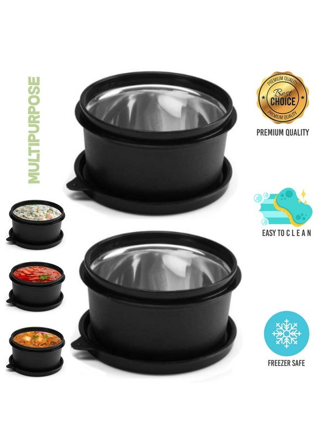 oliveware oliveware SOPL (Logo) with Device Benny Containers with BPA Free Airtight Lid, Inside Steel Container, Microwave Safe & Leak Proof, Home & Office Use, Set of 2 (450ml) - Black - Image 3