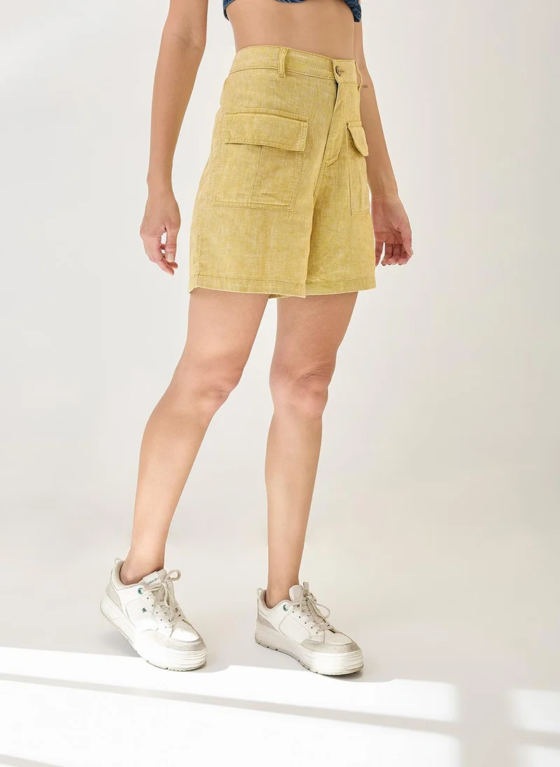 globus Globus Women Linen Cotton High-Rise Relaxed Fit Above Knee Shorts