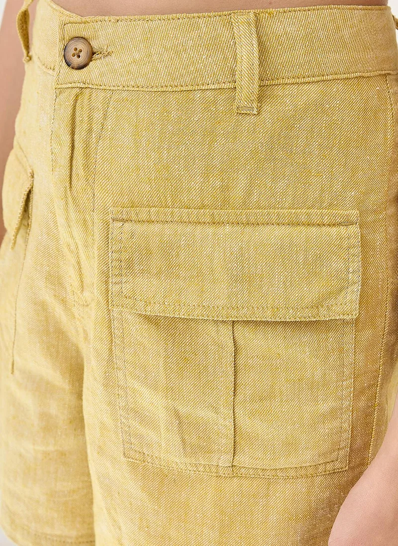 globus Globus Women Linen Cotton High-Rise Relaxed Fit Above Knee Shorts