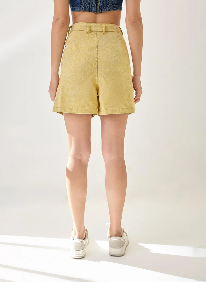 globus Globus Women Linen Cotton High-Rise Relaxed Fit Above Knee Shorts