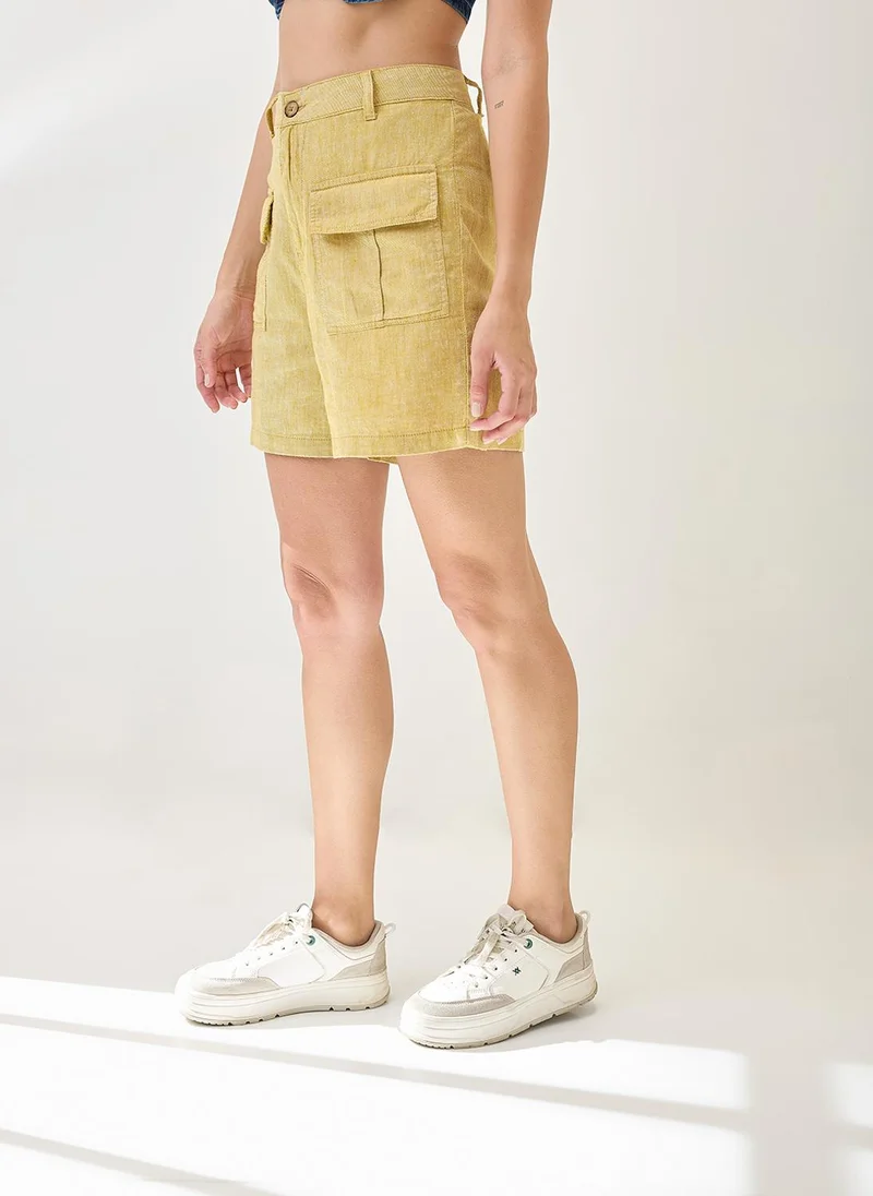 globus Globus Women Linen Cotton High-Rise Relaxed Fit Above Knee Shorts