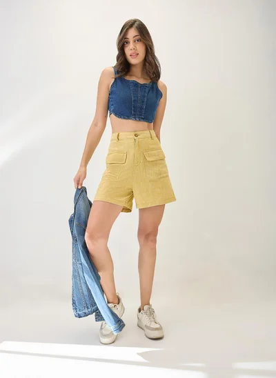 globus Globus Women Linen Cotton High-Rise Relaxed Fit Above Knee Shorts
