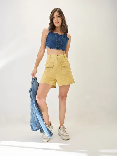globus Women Linen Cotton High-Rise Relaxed Fit Above Knee Shorts