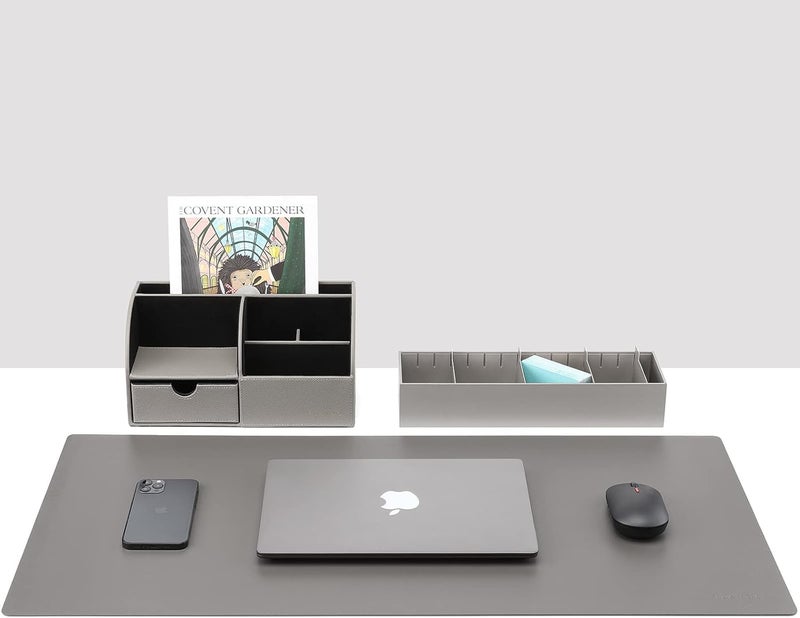 Vlando Desk Organizers with Drawer, Back to School Supplies for Desk Caddy with 5 Compartment Desktop Storage Holder with Organizer Section for Desk Accessories(Gray) - Image 5