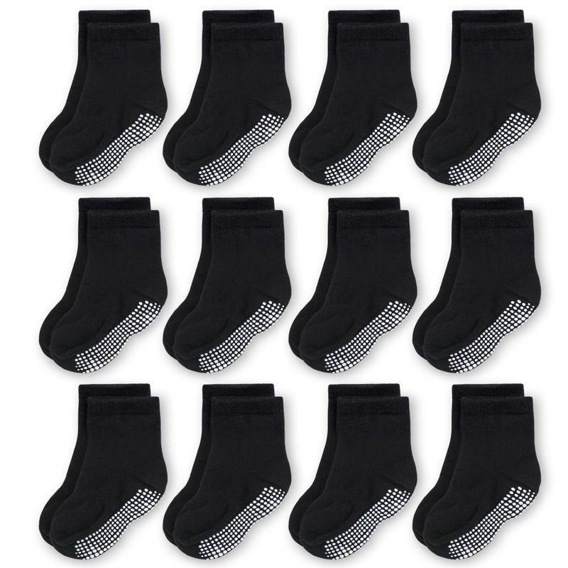 CozyWay Crew Grip Sock Set for Kids AllDay Traction Toddler Grip Socks Soft Comfy Cotton Toddler Pairs Size 57 Years Black Pack of 12 - Image 2
